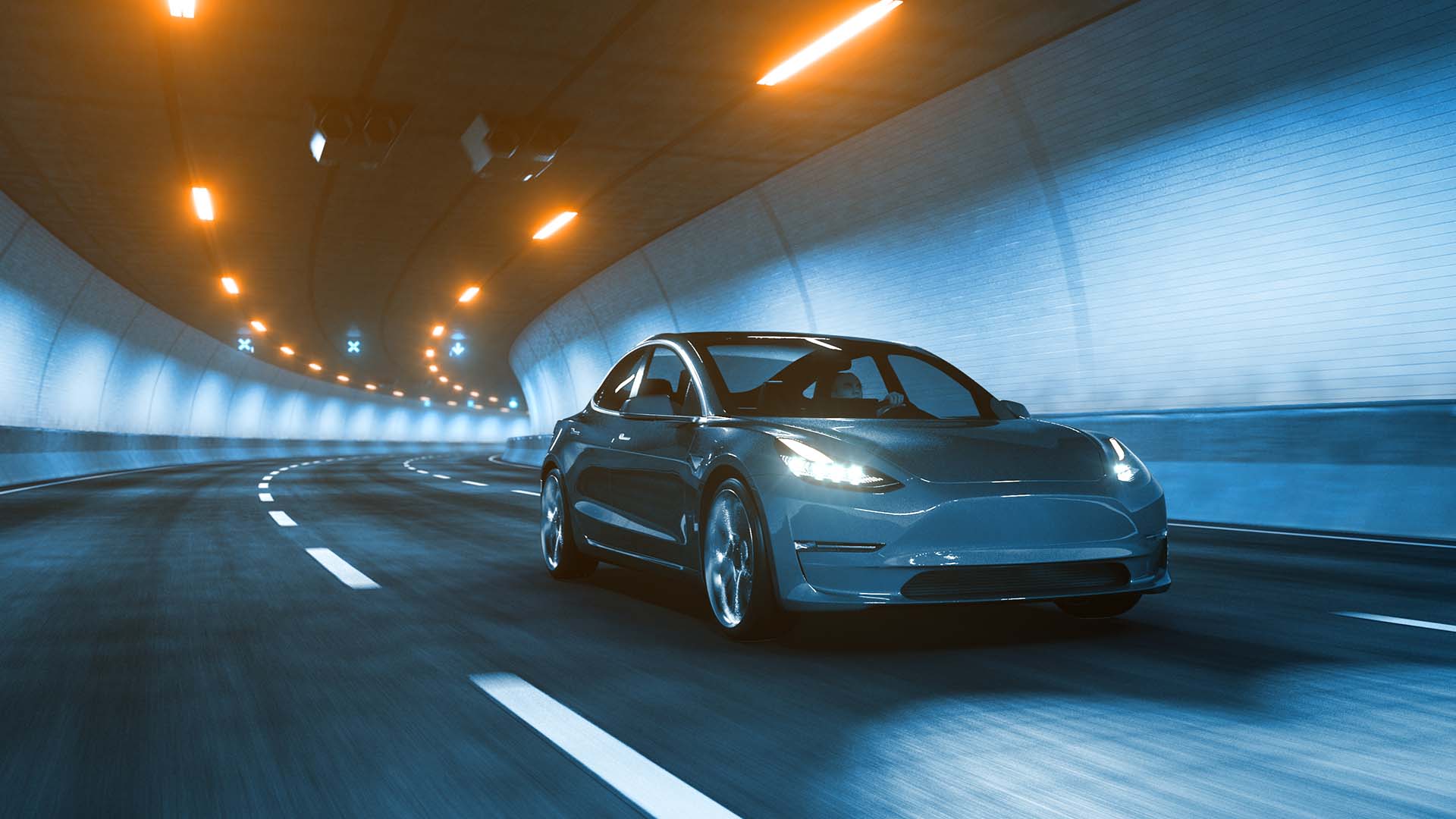 Tesla Model 3 in a tunnel